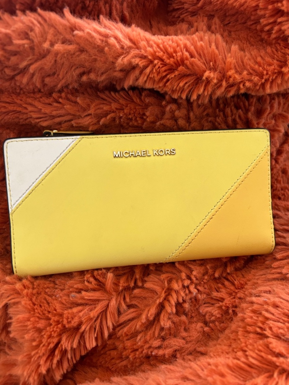 Michael Kors Yellow and White Colorblock Zip Wallet